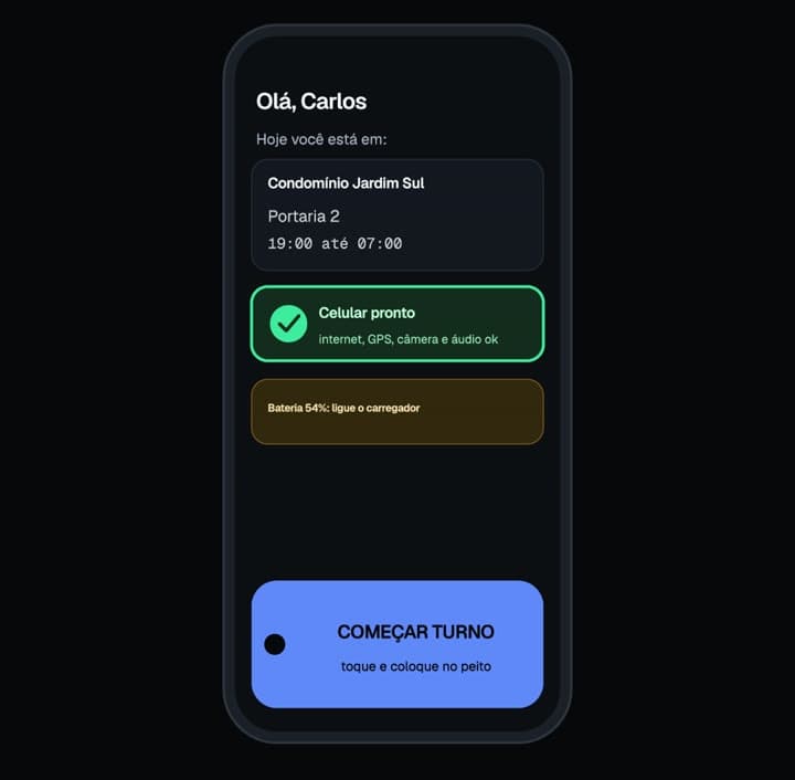 App da Argos pronto para o turno no Condomínio Jardim Sul, portaria 2